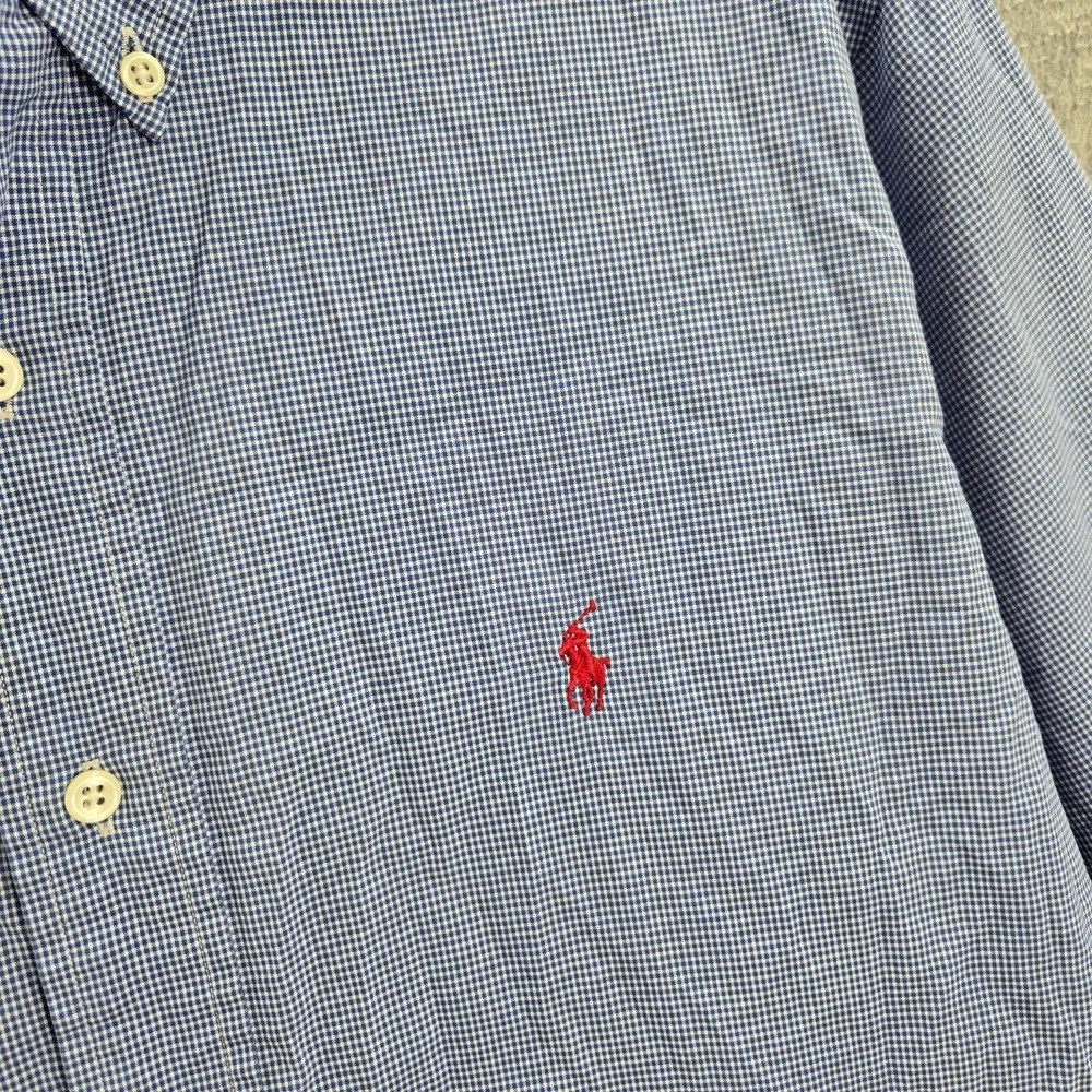 VINTAGE Ralph Lauren Men Button Up Shirt Gingham Plaid Logo Collar Classic READ